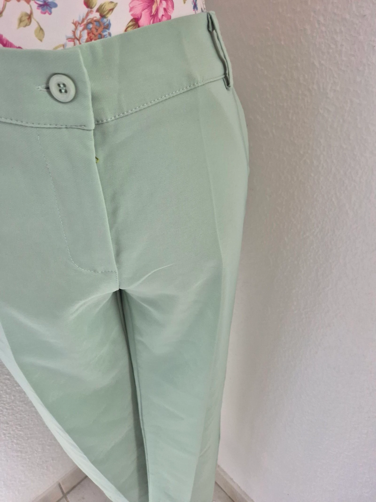 Calça social feminina Chika Girl M 38 verde-menta corte reto chique elegante Made in Italy – photo 3